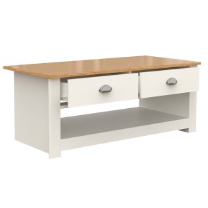 VCM NORDIC Balusa soffbord, w. 1 ppet fack och 2 ldor - naturligt/vitt tr (104x50)