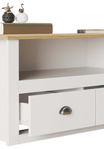 VCM NORDIC Balusa TV-Tisch, m. 1 offenem Fach und 2 Schubladen - Weiß und Naturholz (99x44)