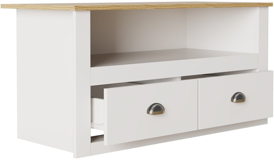 VCM NORDIC Balusa TV-Tisch, m. 1 offenem Fach und 2 Schubladen - Weiß und Naturholz (99x44)