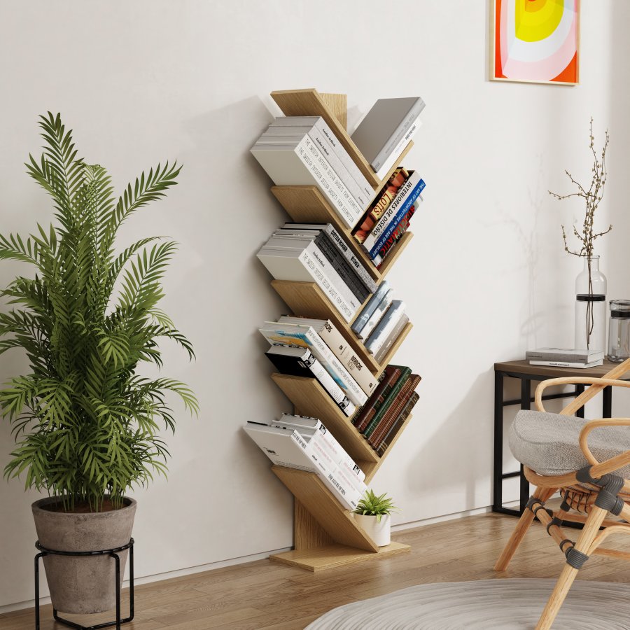 VCM-Nulis XL bokhylle, m. 10 pne rom - naturlig tre