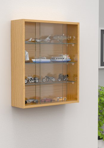 VCM NORDIC Drivalo M Hängeschrank, m. 2 Schiebetüren und 3 Einlegeböden - Glas und Naturholz