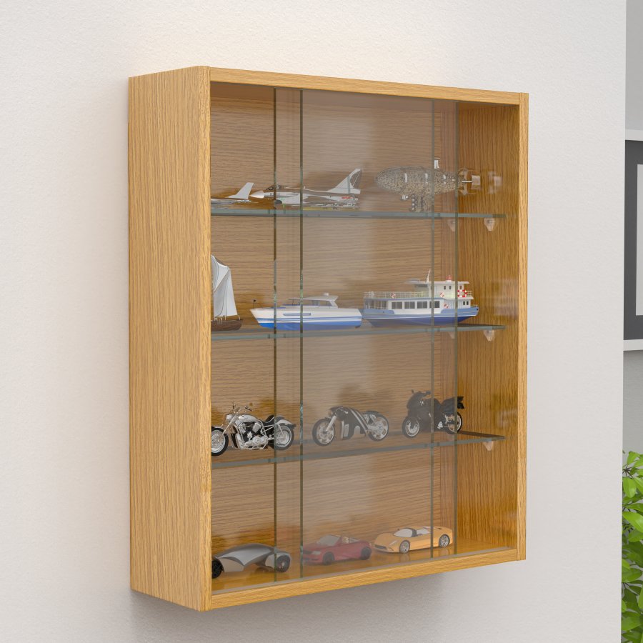 VCM NORDIC Drivalo M Hängeschrank, m. 2 Schiebetüren und 3 Einlegeböden - Glas und Naturholz