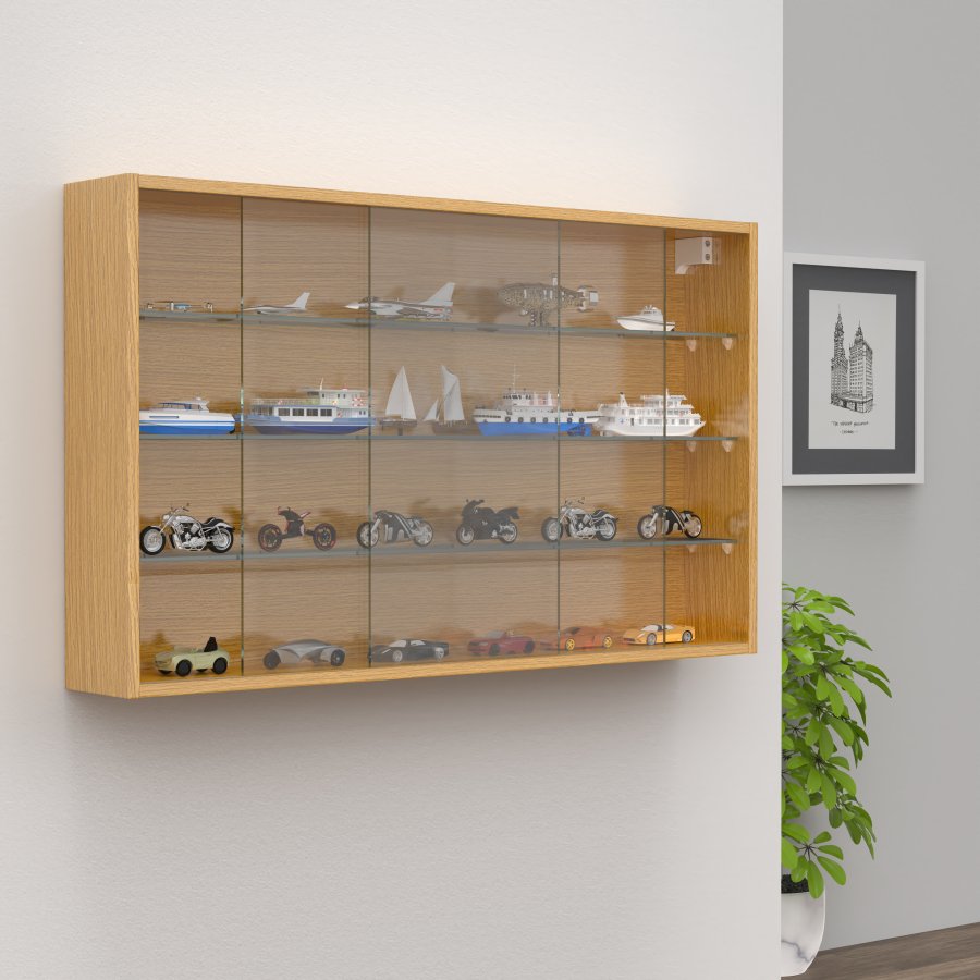 VCM NORDIC Drivalo XL Hängeschrank, m. 2 Schiebetüren und 3 Einlegeböden - Glas und Naturholz