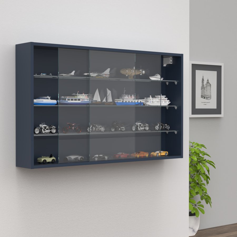 VCM NORDIC Drivalo XL Hängeschrank, m. 2 Schiebetüren und 3 Einlegeböden – Glas und anthrazitgraues Holz