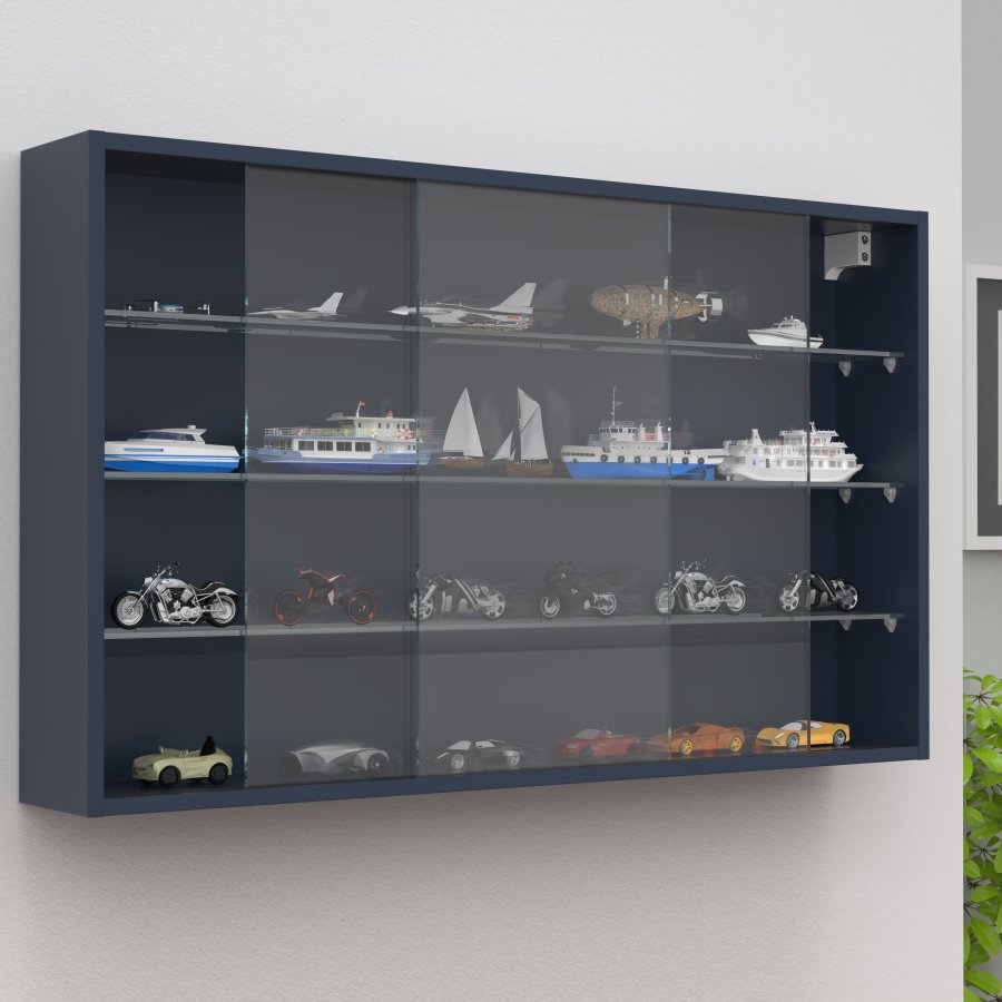 VCM NORDIC Drivalo XL Hängeschrank, m. 2 Schiebetüren und 3 Einlegeböden – Glas und anthrazitgraues Holz