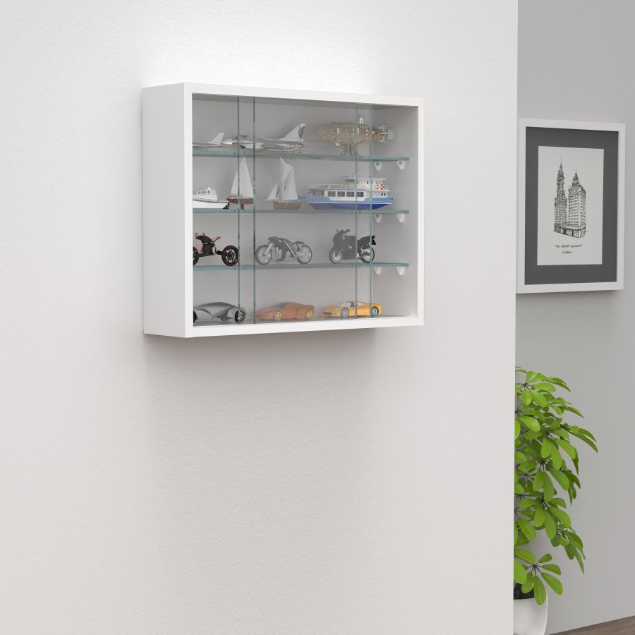 VCM NORDIC Drivalo S Hngeschrank, m. 2 Schiebetren und 3 Einlegebden  Glas und weies Holz