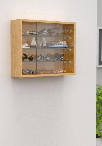 VCM NORDIC Drivalo S Hängeschrank, m. 2 Schiebetüren und 3 Einlegeböden – Glas und Naturholz