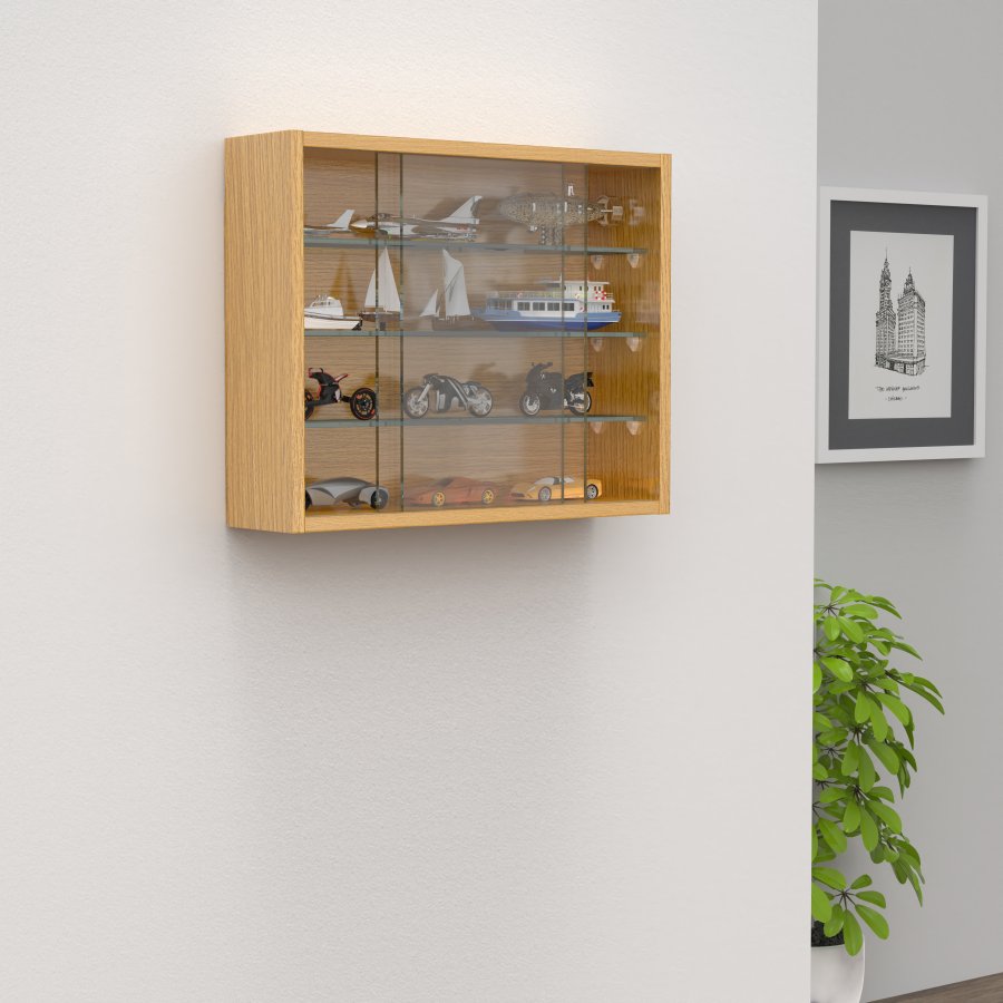 VCM NORDIC Drivalo S Hängeschrank, m. 2 Schiebetüren und 3 Einlegeböden – Glas und Naturholz