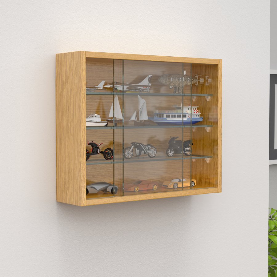 VCM NORDIC Drivalo S Hängeschrank, m. 2 Schiebetüren und 3 Einlegeböden – Glas und Naturholz