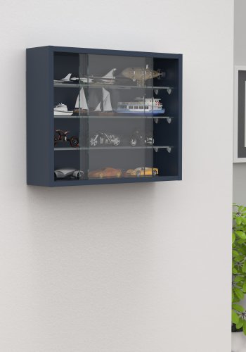 VCM NORDIC Drivalo S Wandschrank, mit 2 Schiebetüren und 3 Einlegeböden - Glas und anthrazitgraues Holz