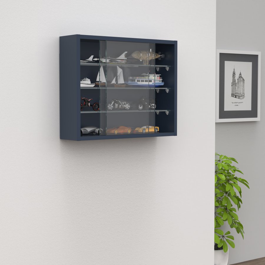 VCM NORDIC Drivalo S Wandschrank, mit 2 Schiebetüren und 3 Einlegeböden - Glas und anthrazitgraues Holz