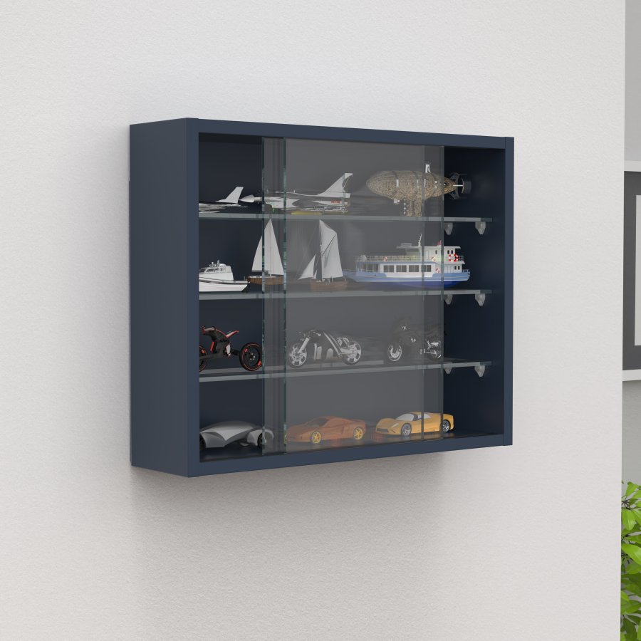 VCM NORDIC Drivalo S Wandschrank, mit 2 Schiebetüren und 3 Einlegeböden - Glas und anthrazitgraues Holz