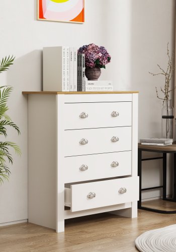 VCM NORDIC Balusa XL Kommode mit 4 Schubladen - Weiß/Naturholz