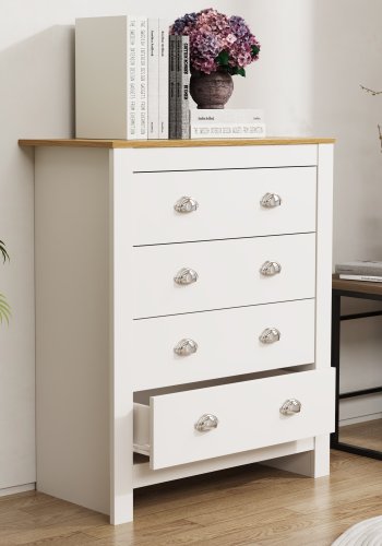 VCM NORDIC Balusa XL Kommode mit 4 Schubladen - Weiß/Naturholz