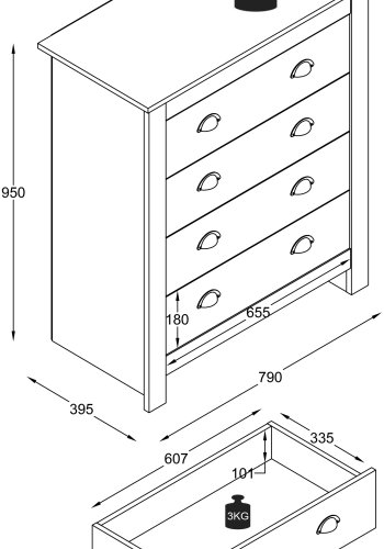 VCM NORDIC Balusa XL Kommode mit 4 Schubladen - Weiß/Naturholz