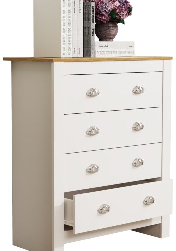 VCM NORDIC Balusa XL Kommode mit 4 Schubladen - Weiß/Naturholz