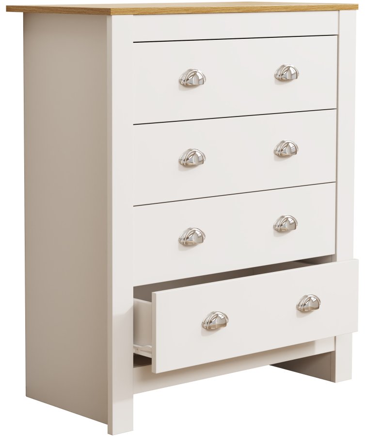 VCM NORDIC Balusa XL Kommode mit 4 Schubladen - Weiß/Naturholz