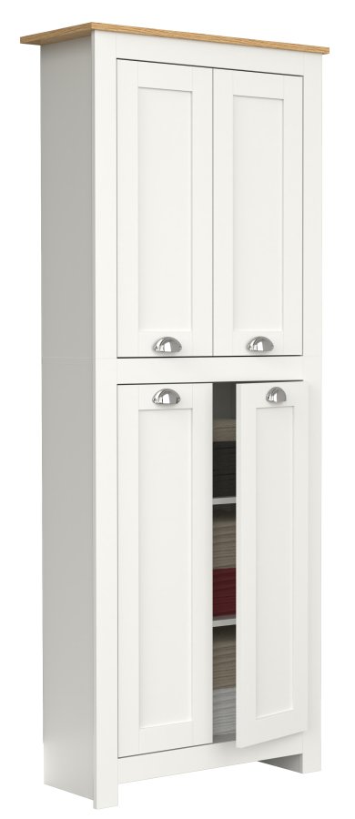 VCM NORDIC Balusa Badezimmerschrank, m. 4 Türen und Einlegeböden - Weiß/Naturholz