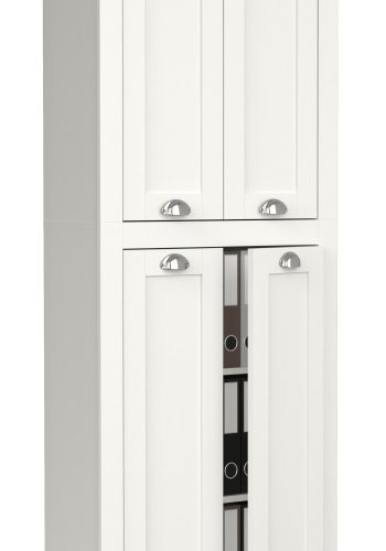 VCM NORDIC Balusa Badezimmerschrank, m. 4 Türen und Einlegeböden - Weiß/Naturholz