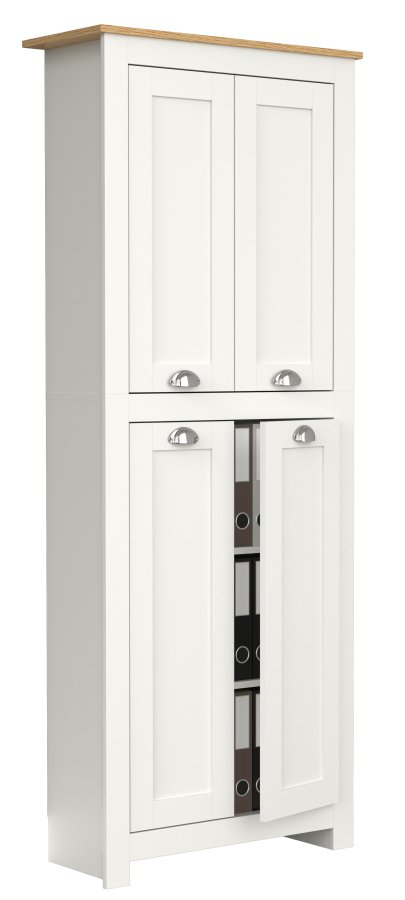 VCM NORDIC Balusa Badezimmerschrank, m. 4 Türen und Einlegeböden - Weiß/Naturholz