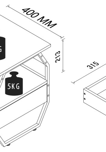 VCM NORDIC Aulari S Beistelltisch, m. 1 offenem Fach und 1 Schublade - Naturholz und schwarzer Stahl (40x40)