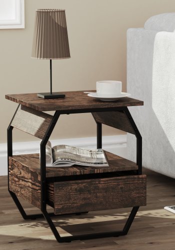 VCM NORDIC Aulari S Beistelltisch, m. 1 offenem Fach und 1 Schublade - Naturholz und schwarzer Stahl (40x40)