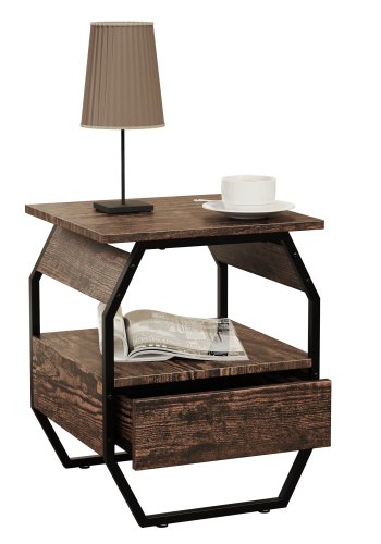 VCM NORDIC Aulari S Beistelltisch, m. 1 offenem Fach und 1 Schublade - Naturholz und schwarzer Stahl (40x40)