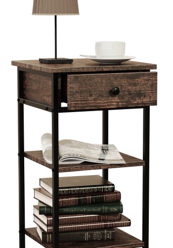 VCM NORDIC Aulari L Beistelltisch, m. 2 Ablagen und 1 Schublade - Naturholz und schwarzer Stahl (35x35)