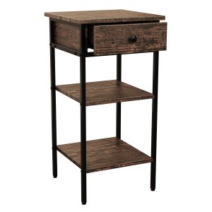 VCM NORDIC Aulari L sidobord, w. 2 hyllor och 1 lda - naturligt tr och svart stl (35x35)