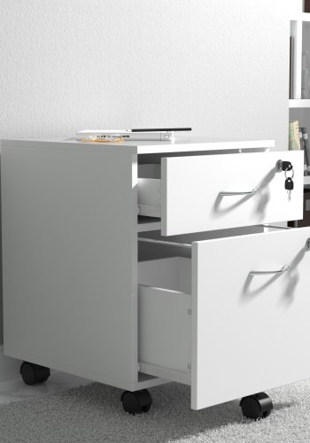 VCM NORDIC Baula M Aktenschrank, abschließbar, mit 1 Hängeregistraturschublade, 1 Schublade und Rollen – Holz weiß