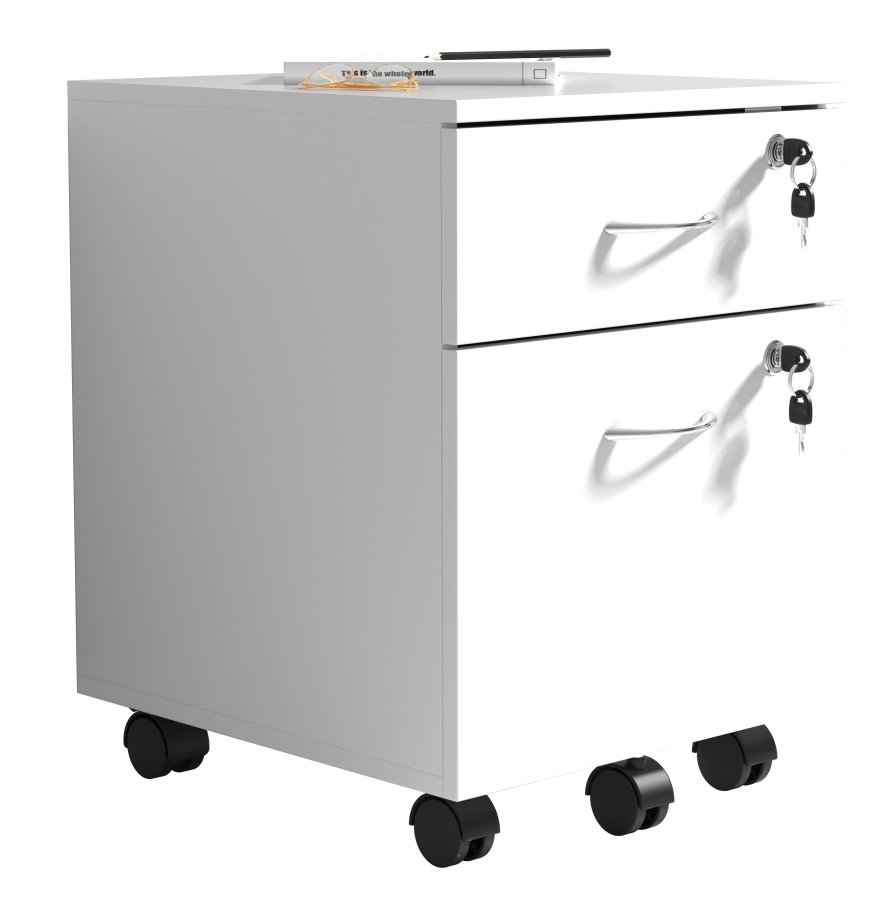 VCM NORDIC Baula M Aktenschrank, abschließbar, mit 1 Hängeregistraturschublade, 1 Schublade und Rollen – Holz weiß