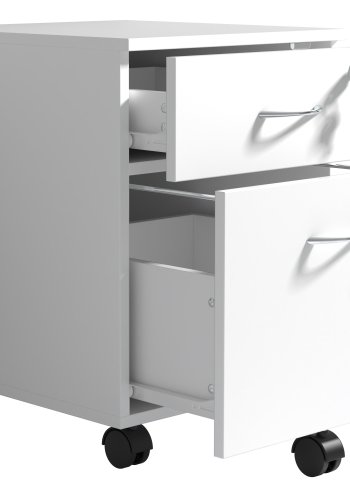 VCM NORDIC Baula M Aktenschrank, abschließbar, mit 1 Hängeregistraturschublade, 1 Schublade und Rollen – Holz weiß