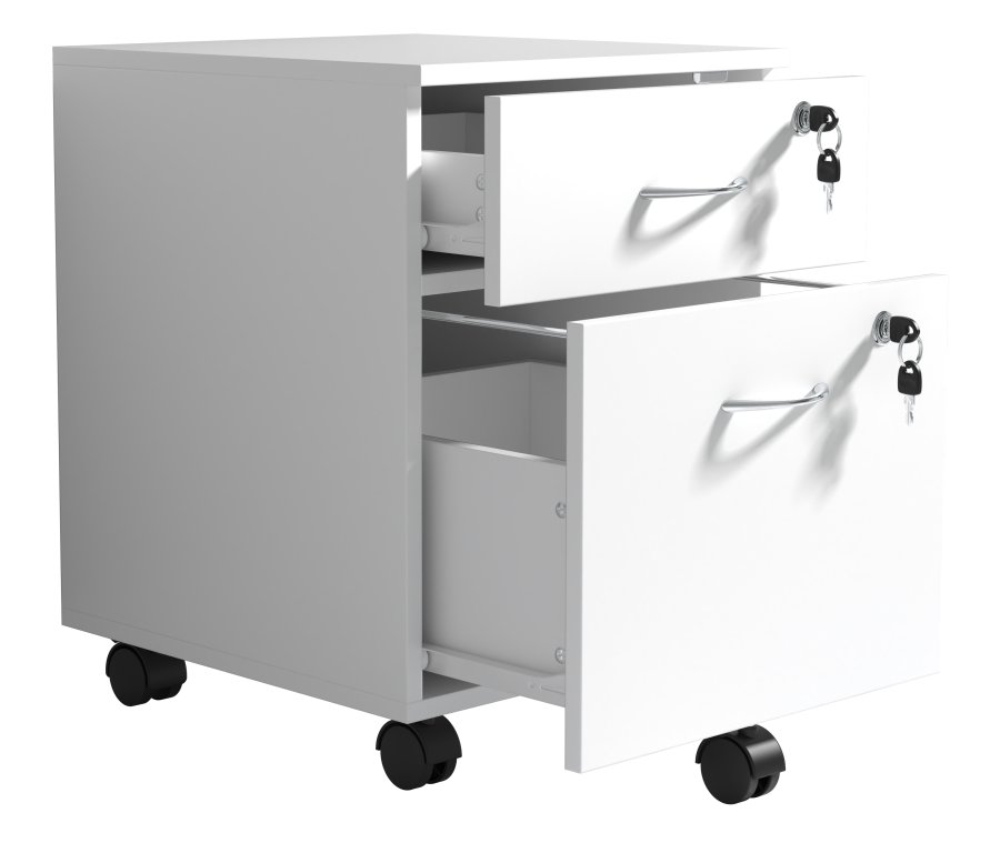 VCM NORDIC Baula M Aktenschrank, abschließbar, mit 1 Hängeregistraturschublade, 1 Schublade und Rollen – Holz weiß