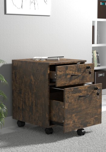 VCM NORDIC Aktenschrank Baula M, abschließbar, mit 1 Hängeregistraturschublade, 1 Schublade und Rollen - Holz natur