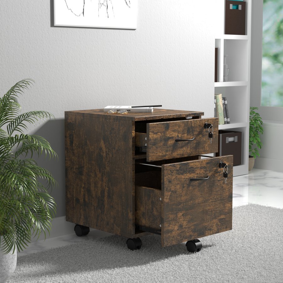 VCM NORDIC Aktenschrank Baula M, abschließbar, mit 1 Hängeregistraturschublade, 1 Schublade und Rollen - Holz natur