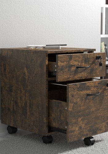 VCM NORDIC Aktenschrank Baula M, abschließbar, mit 1 Hängeregistraturschublade, 1 Schublade und Rollen - Holz natur