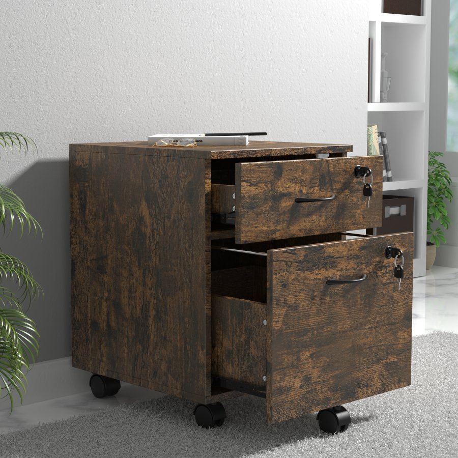 VCM NORDIC Aktenschrank Baula M, abschließbar, mit 1 Hängeregistraturschublade, 1 Schublade und Rollen - Holz natur