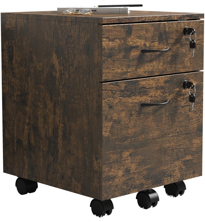 VCM NORDIC Aktenschrank Baula M, abschließbar, mit 1 Hängeregistraturschublade, 1 Schublade und Rollen - Holz natur