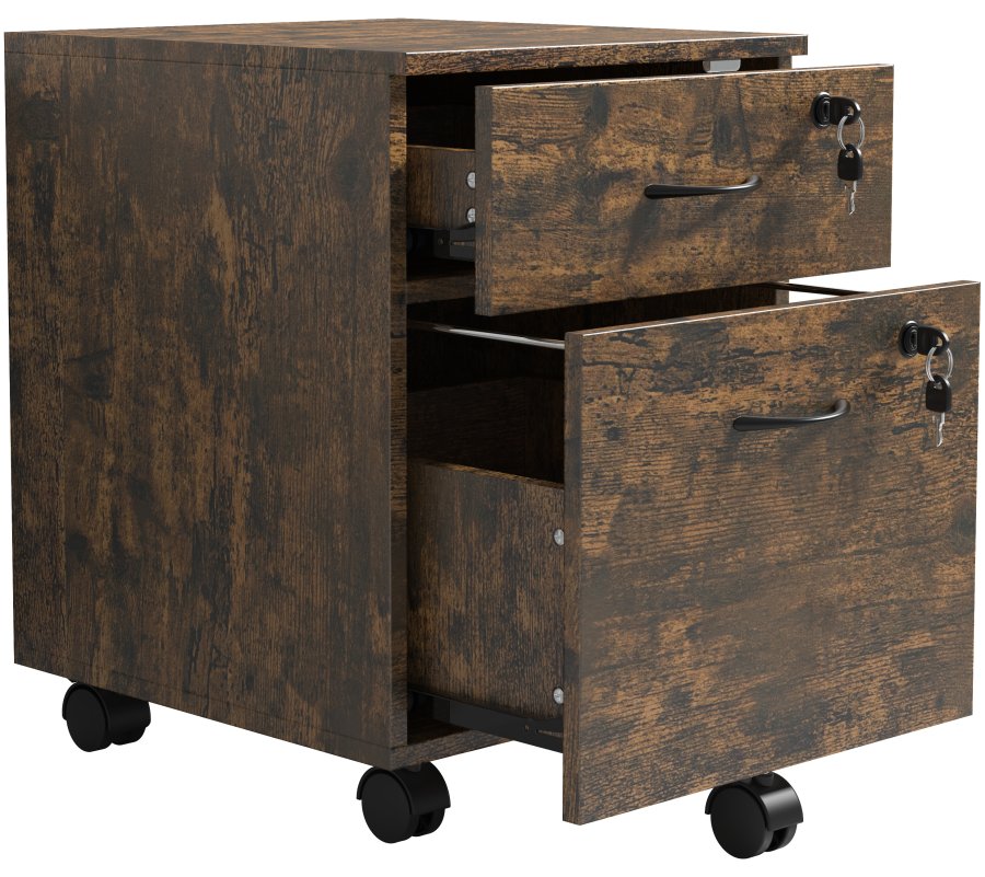 VCM NORDIC Aktenschrank Baula M, abschließbar, mit 1 Hängeregistraturschublade, 1 Schublade und Rollen - Holz natur