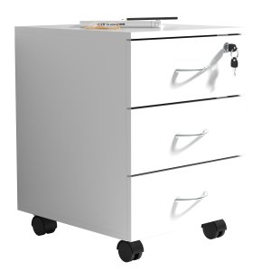 VCM NORDIC Baula L arkivskap, lsbart, med 3 skuffer og hjul - hvitt tre