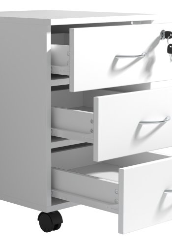 VCM NORDIC Baula L Aktenschrank, abschließbar, mit 3 Schubladen und Rollen - Holz weiß