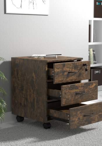 VCM NORDIC Baula L Aktenschrank, abschließbar, mit 3 Schubladen und Rollen – Naturholz