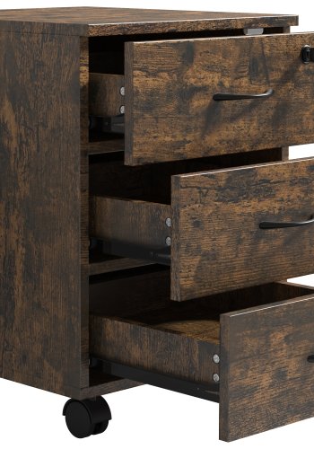 VCM NORDIC Baula L Aktenschrank, abschließbar, mit 3 Schubladen und Rollen – Naturholz