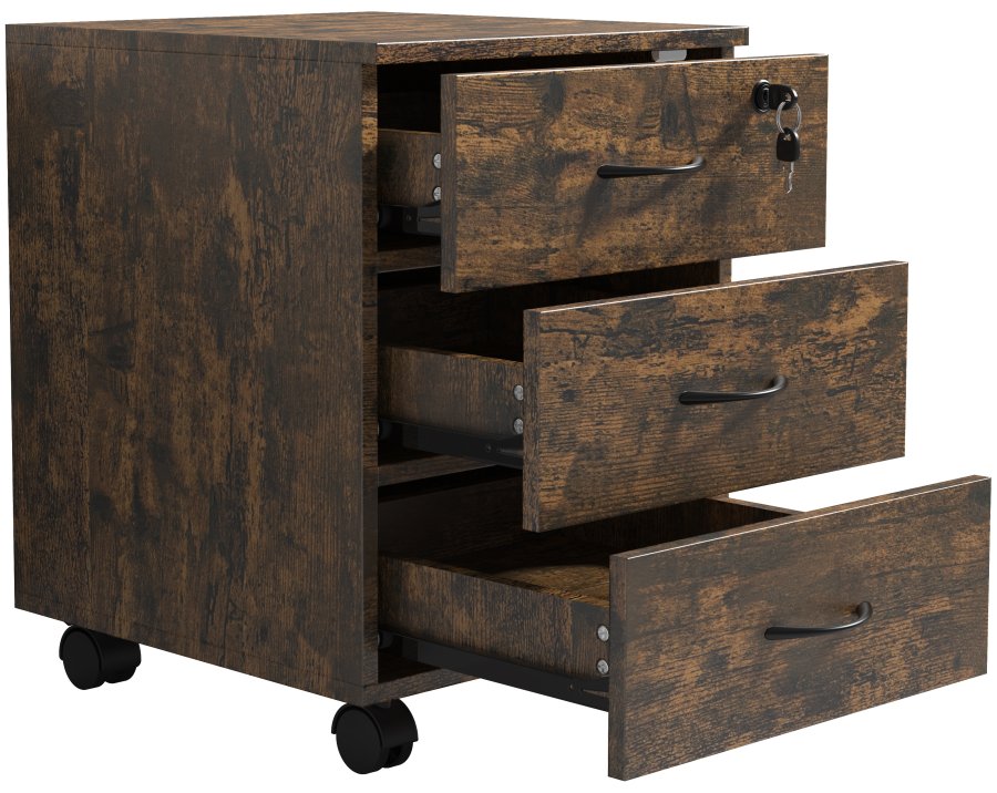 VCM NORDIC Baula L Aktenschrank, abschließbar, mit 3 Schubladen und Rollen – Naturholz