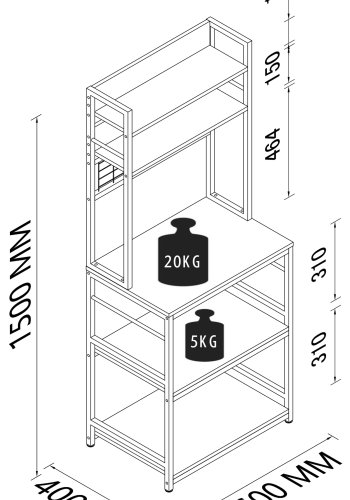 VCM NORDIC Kolari kjkkenhylle, m. hyller - naturlig tre og svart jern
