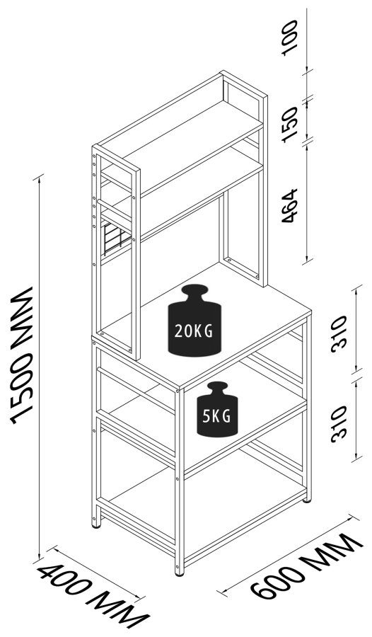 VCM NORDIC Kolari kjkkenhylle, m. hyller - naturlig tre og svart jern