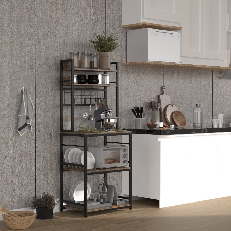VCM NORDIC Kolari kjkkenhylle, m. hyller - naturlig tre og svart jern