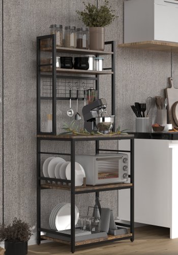 VCM NORDIC Kolari kjkkenhylle, m. hyller - naturlig tre og svart jern