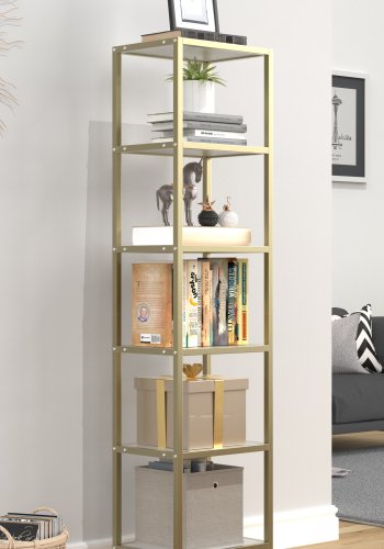 VCM NORDIC Vinali M bokhylle, m. 4 hyller - hvit melamin og gulljern