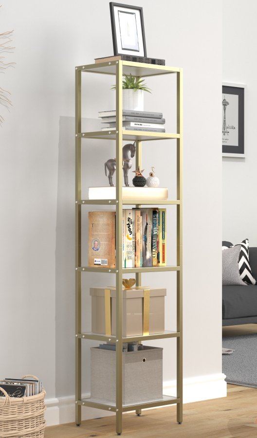 VCM NORDIC Vinali M bokhylle, m. 4 hyller - hvit melamin og gulljern